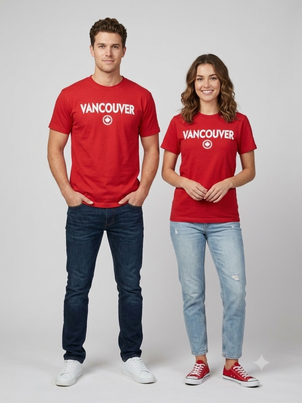 Vancouver Canada Crewneck Graphic Tee, Red and White, Size Medium, Lago Brand